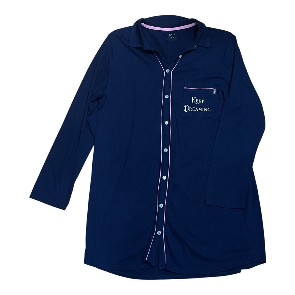 XOXO Navy Blue Nightshirt with Pink Trim Size L